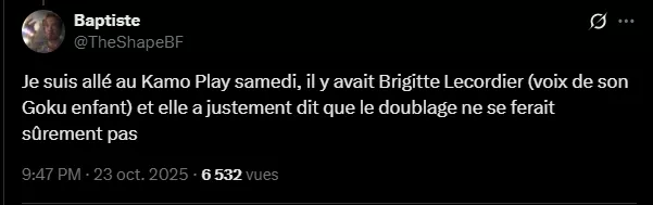 Un tweet sur la vf de daima